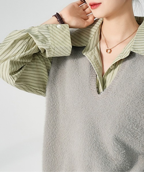 AMAJI(アマジ)の「ストライプシャツ(シャツ/ブラウス・レディース・ブルー/グレー/イエロー/グリーン・LARGE/MEDIUM/SMALL/X-LARGE)」の8枚目の写真