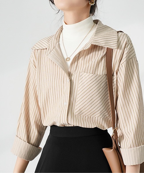 AMAJI(アマジ)の「ストライプシャツ(シャツ/ブラウス・レディース・ブルー/グレー/イエロー/グリーン・LARGE/MEDIUM/SMALL/X-LARGE)」の11枚目の写真