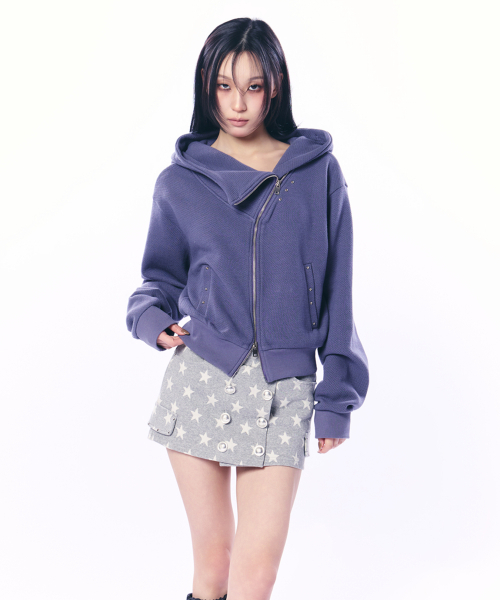 CURVE HOOD ZIP-UP / фиолетовый — худи с изогнутым капюшоном и молнией