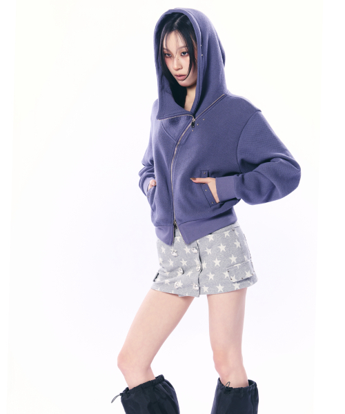 SETUP-EXE(セットアップイーエックスイー)の「CURVE HOOD ZIP-UP / PURPLE(パーカー・レディース・その他・OS)」の4枚目の写真