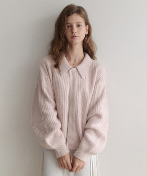 LENAV(ルナブ)の「エシー カシミヤカラー ニットジップアップ (ピーチ)(カーディガン/ボレロ・レディース・その他・MEDIUM/LARGE)」の1枚目の写真