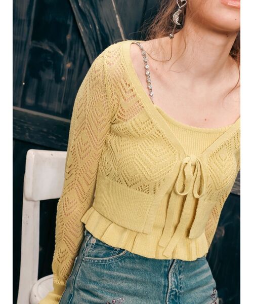 EVRIS（エヴリス）の「ビスチェアンサンブルニットトップス　春服（カーディガン/ボレロ・レディース・イエロー/ブラック/ホワイト・FREE）」の13枚目の写真