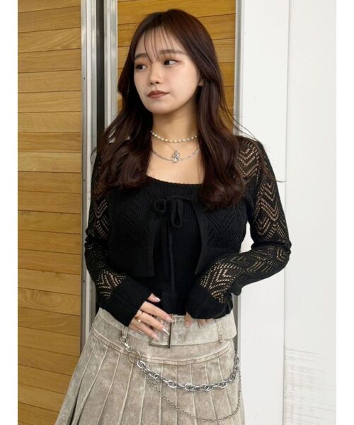 EVRIS（エヴリス）の「ビスチェアンサンブルニットトップス　春服（カーディガン/ボレロ・レディース・イエロー/ブラック/ホワイト・FREE）」の10枚目の写真