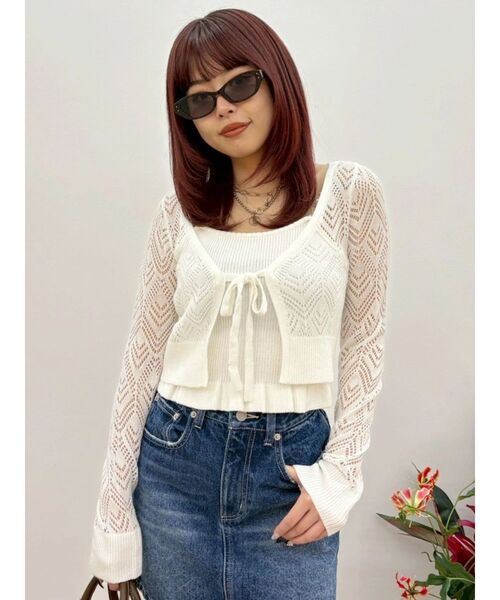 EVRIS（エヴリス）の「ビスチェアンサンブルニットトップス　春服（カーディガン/ボレロ・レディース・イエロー/ブラック/ホワイト・FREE）」の11枚目の写真