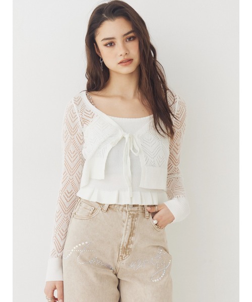 EVRIS（エヴリス）の「ビスチェアンサンブルニットトップス　春服（カーディガン/ボレロ・レディース・イエロー/ブラック/ホワイト・FREE）」の9枚目の写真