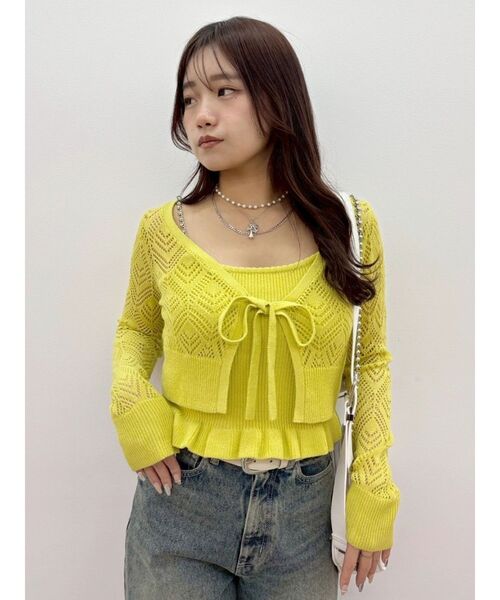 EVRIS（エヴリス）の「ビスチェアンサンブルニットトップス　春服（カーディガン/ボレロ・レディース・イエロー/ブラック/ホワイト・FREE）」の12枚目の写真