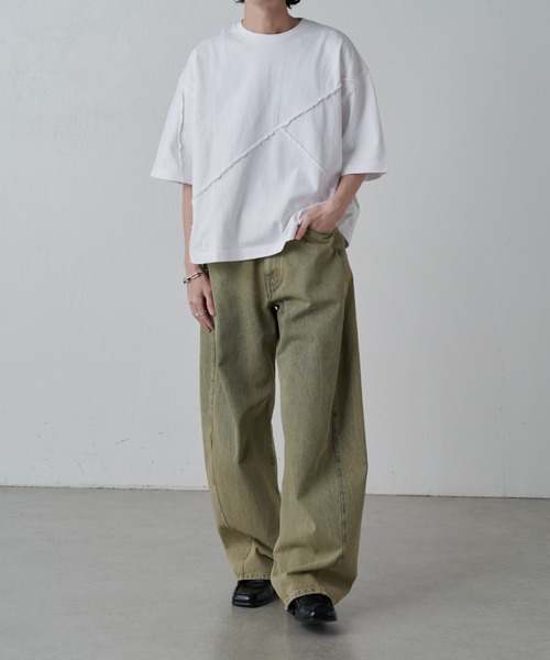 Lui's（ルイス）の「【Neucon】REBUILD SEAM WIDE SHORT TEE / リビルド切替ワイドショートTシャツ（Tシャツ/カットソー・メンズ・ホワイト/ブラック/グレー・1/2）」の22枚目の写真