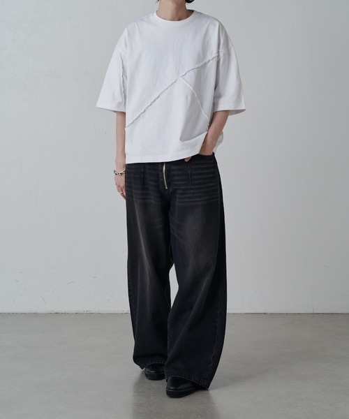 Lui's（ルイス）の「【Neucon】REBUILD SEAM WIDE SHORT TEE / リビルド切替ワイドショートTシャツ（Tシャツ/カットソー・メンズ・ホワイト/ブラック/グレー・1/2）」の19枚目の写真