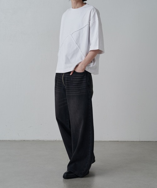 Lui's（ルイス）の「【Neucon】REBUILD SEAM WIDE SHORT TEE / リビルド切替ワイドショートTシャツ（Tシャツ/カットソー・メンズ・ホワイト/ブラック/グレー・1/2）」の20枚目の写真