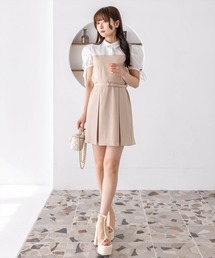 clear | レイヤードシャツベルト付きミニワンピース［骨格ウェーブ/華奢見え/ドッキングデザイン/フェミニン］(ワンピース)