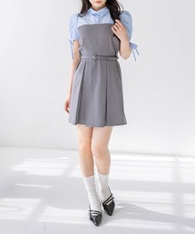 レイヤードシャツベルト付きミニワンピース