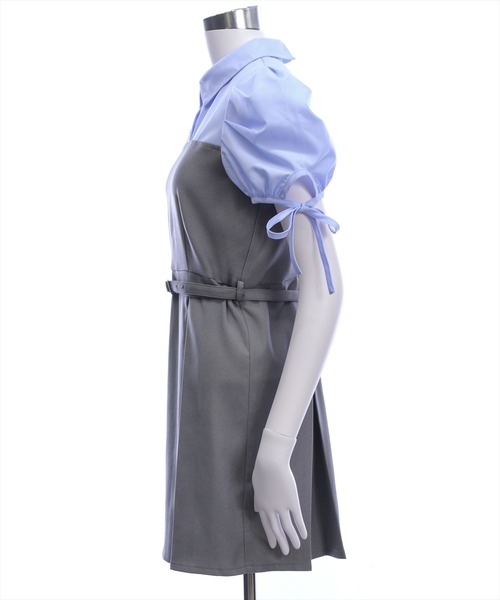 clear（クリア）の「レイヤードシャツベルト付きミニワンピース［骨格ウェーブ/華奢見え/ドッキングデザイン/フェミニン］（ワンピース・レディース・ベージュ/グレー・F）」の19枚目の写真