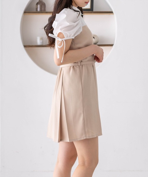 clear（クリア）の「レイヤードシャツベルト付きミニワンピース［骨格ウェーブ/華奢見え/ドッキングデザイン/フェミニン］（ワンピース・レディース・ベージュ/グレー・F）」の6枚目の写真