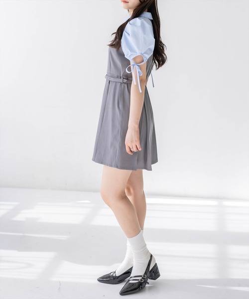 clear（クリア）の「レイヤードシャツベルト付きミニワンピース［骨格ウェーブ/華奢見え/ドッキングデザイン/フェミニン］（ワンピース・レディース・ベージュ/グレー・F）」の16枚目の写真