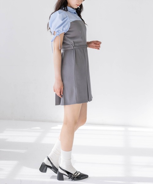clear（クリア）の「レイヤードシャツベルト付きミニワンピース［骨格ウェーブ/華奢見え/ドッキングデザイン/フェミニン］（ワンピース・レディース・ベージュ/グレー・F）」の17枚目の写真