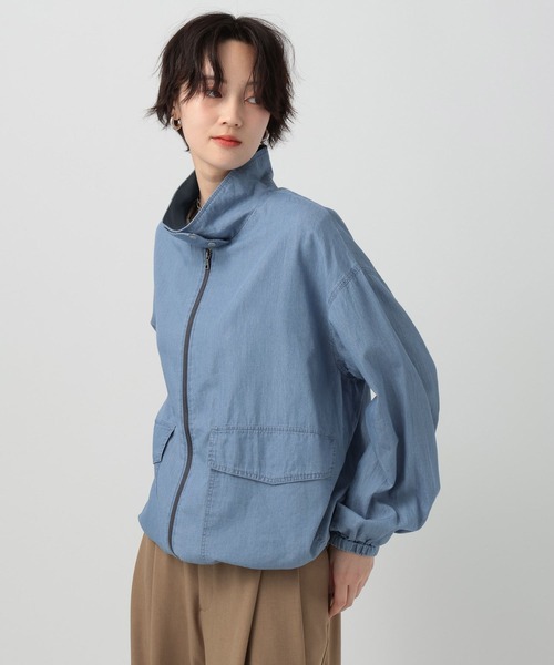 BAYFLOW（ベイフロー）の「[シルエット調節が可能]シアーデニムスタンドブルゾン（ブルゾン・レディース・インディゴブルー/ライトブルー・FREE）」の8枚目の写真