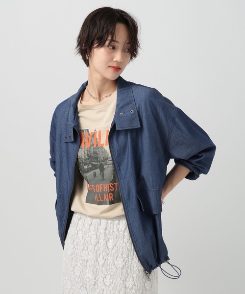 BAYFLOW（ベイフロー）の「[シルエット調節が可能]シアーデニムスタンドブルゾン（ブルゾン・レディース・インディゴブルー/ライトブルー・FREE）」の12枚目の写真