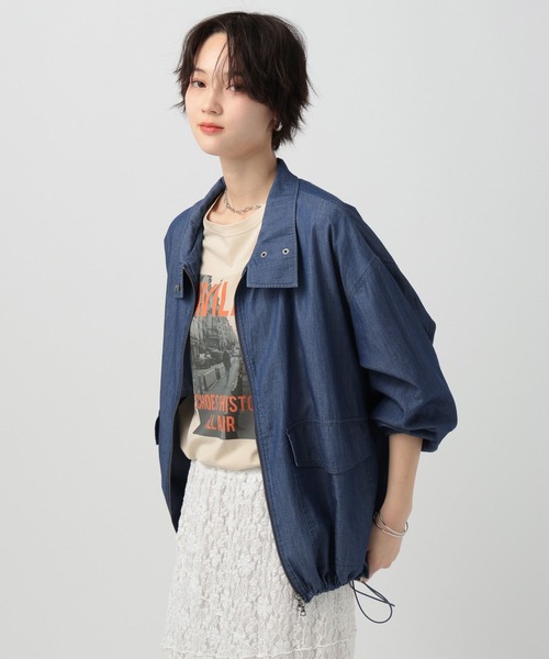 BAYFLOW（ベイフロー）の「[シルエット調節が可能]シアーデニムスタンドブルゾン（ブルゾン・レディース・インディゴブルー/ライトブルー・FREE）」の13枚目の写真