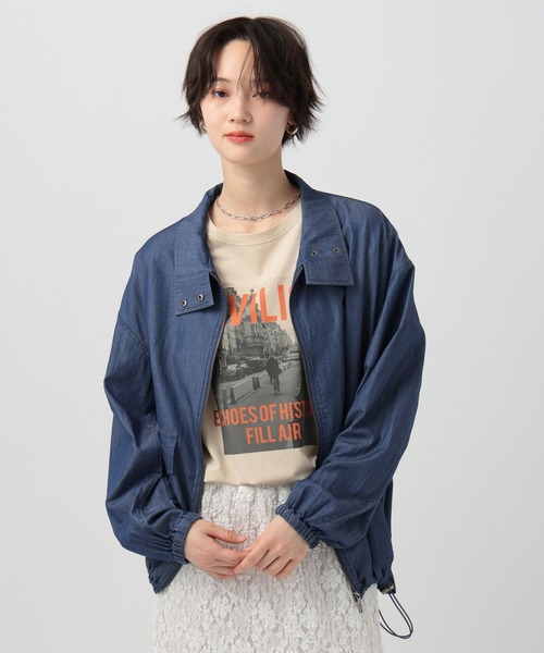 BAYFLOW（ベイフロー）の「[シルエット調節が可能]シアーデニムスタンドブルゾン（ブルゾン・レディース・インディゴブルー/ライトブルー・FREE）」の15枚目の写真