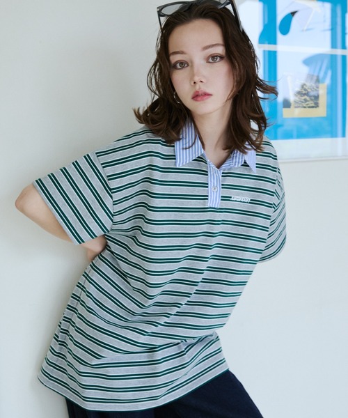 ストライプ襟ドッキングTシャツ（ポロシャツ）｜JUST A NOON（ジャスト