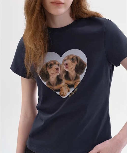 セール】ダックスフンドモチーフ プリントT 半袖Tシャツ FX26S022