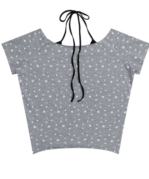 Sibra（シブラ）の「シェルプリント星柄オフショル風ルーズTシャツ（Tシャツ/カットソー・レディース・ホワイト/グレー・M）」の6枚目の写真