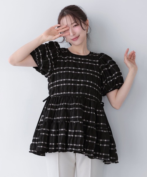 【新品】fitmore ぷっくりチェックティアードトップス ぷっくりチェックティアードトップス（その他トップス）｜Fit more