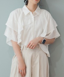 libelle more | アシンメトリーフリル楊柳シャツブラウス クロップド丈(シャツ/ブラウス)