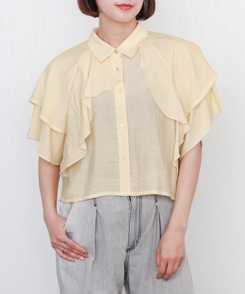 libelle more(リベル モア)の「アシンメトリーフリル楊柳シャツブラウス クロップド丈(シャツ/ブラウス・レディース・ラベンダー/イエロー/ブラック/サックスブルー/オフホワイト・L/M)」の5枚目の写真