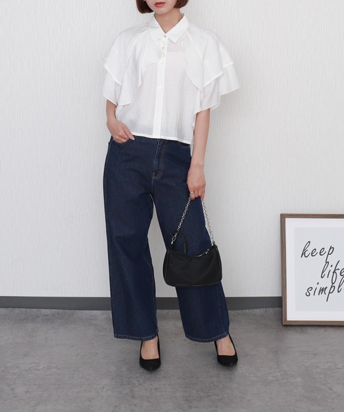 libelle more(リベル モア)の「アシンメトリーフリル楊柳シャツブラウス クロップド丈(シャツ/ブラウス・レディース・ラベンダー/イエロー/ブラック/サックスブルー/オフホワイト・L/M)」の8枚目の写真