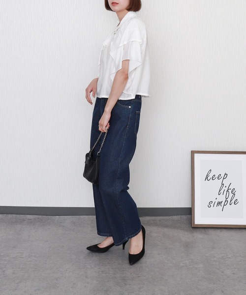 libelle more(リベル モア)の「アシンメトリーフリル楊柳シャツブラウス クロップド丈(シャツ/ブラウス・レディース・ラベンダー/イエロー/ブラック/サックスブルー/オフホワイト・L/M)」の9枚目の写真