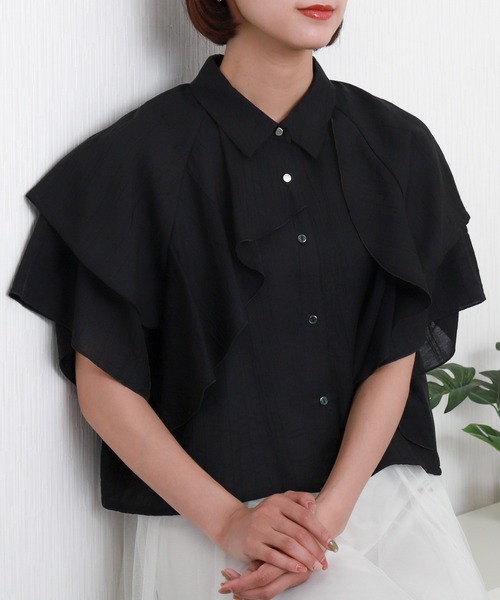 libelle more(リベル モア)の「アシンメトリーフリル楊柳シャツブラウス クロップド丈(シャツ/ブラウス・レディース・ラベンダー/イエロー/ブラック/サックスブルー/オフホワイト・L/M)」の12枚目の写真