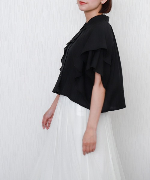 libelle more(リベル モア)の「アシンメトリーフリル楊柳シャツブラウス クロップド丈(シャツ/ブラウス・レディース・ラベンダー/イエロー/ブラック/サックスブルー/オフホワイト・L/M)」の13枚目の写真