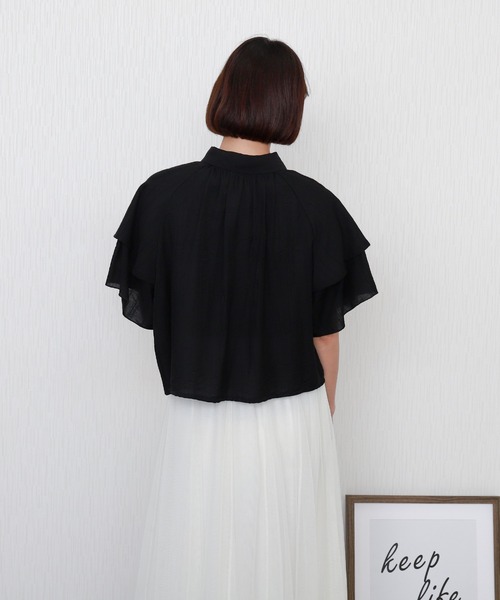 libelle more(リベル モア)の「アシンメトリーフリル楊柳シャツブラウス クロップド丈(シャツ/ブラウス・レディース・ラベンダー/イエロー/ブラック/サックスブルー/オフホワイト・L/M)」の14枚目の写真
