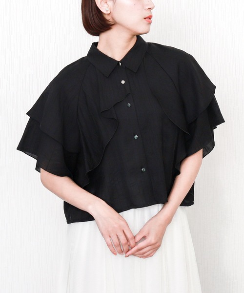 libelle more(リベル モア)の「アシンメトリーフリル楊柳シャツブラウス クロップド丈(シャツ/ブラウス・レディース・ラベンダー/イエロー/ブラック/サックスブルー/オフホワイト・L/M)」の18枚目の写真