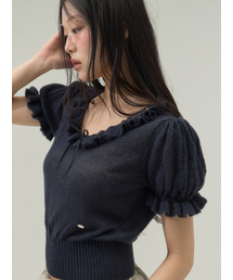 Ruffle Trim Ballet Mood Knit Top_Navy