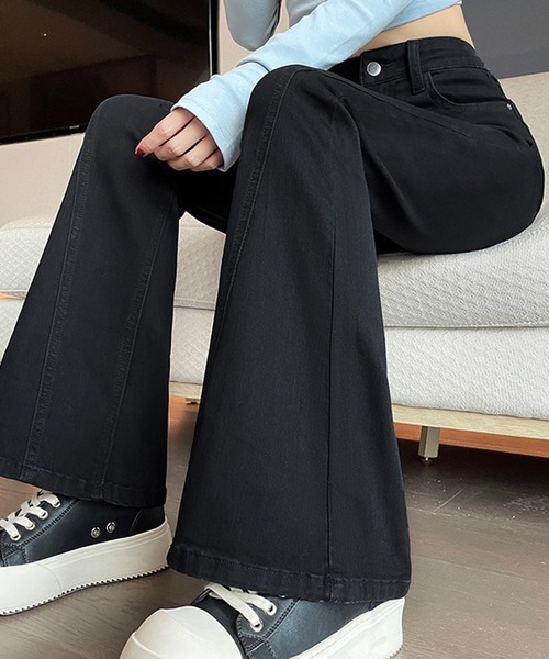 L LABEL（エルラベル）の「デザインシームセミフレアデニムパンツ（デニムパンツ・レディース・ブラック/ライトブルー・M-L/S-M）」の8枚目の写真