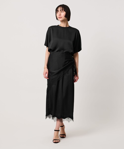 UNITED ARROWS（ユナイテッドアローズ）の「スカーフ付き サテン レース コンビ スカート（スカート・レディース・ブラック/オフホワイト・36/38）」の4枚目の写真