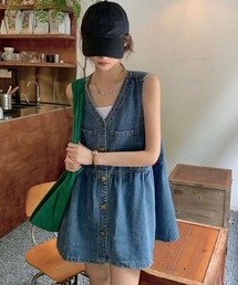 1枚で韓国カジュアルコーデ完成！大人かわいい前開きデニムワンピース