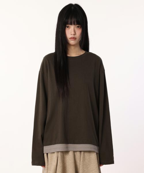 bounDary（バウンダリー）の「レイヤード配色ロングスリーブ[カーキ]（Tシャツ/カットソー・レディース・その他・1/2）」の2枚目の写真