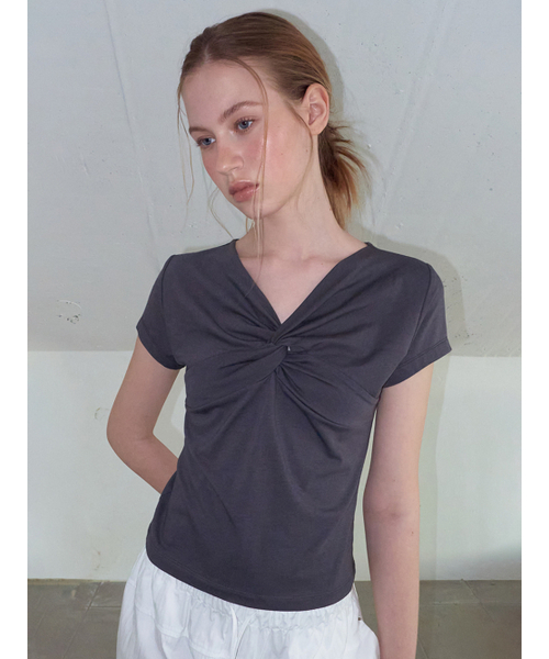 ETMON(エトモン)の「Twist Knot T-Shirt Charcoal(Tシャツ/カットソー・レディース・その他・F)」の1枚目の写真