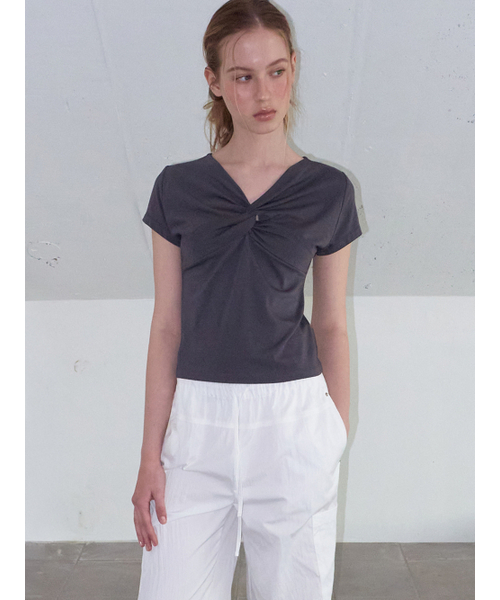 ETMON(エトモン)の「Twist Knot T-Shirt Charcoal(Tシャツ/カットソー・レディース・その他・F)」の2枚目の写真
