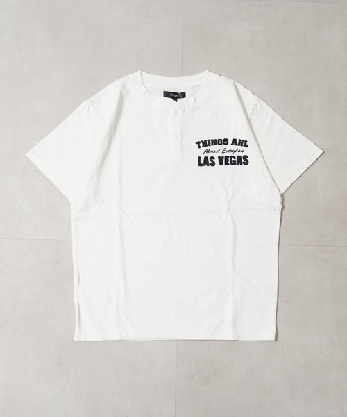 1111clothing（ワンフォークロージング）の「フロッキー刺繍 ヘンリーネック Tee / Flocky Embroidery Henley Neck Tee（Tシャツ/カットソー・メンズ・ネイビー/オフホワイト/チャコールグレー・M/L）」の5枚目の写真