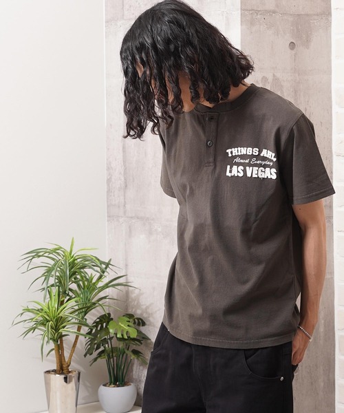 1111clothing（ワンフォークロージング）の「フロッキー刺繍 ヘンリーネック Tee / Flocky Embroidery Henley Neck Tee（Tシャツ/カットソー・メンズ・ネイビー/オフホワイト/チャコールグレー・M/L）」の15枚目の写真