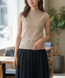 【きれいめ定番】ノースリーブモックネックトップス/2色展開 インナー・1枚着 大人カジュアル