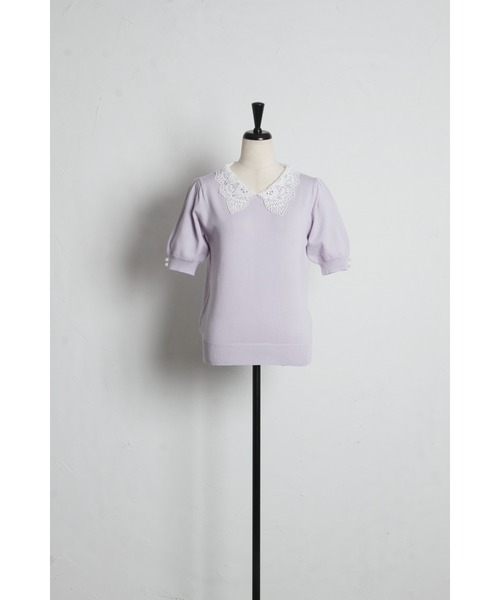 tocco closet(トッコ クローゼット)の「【ZOZO限定】接触冷感ビジュー×パールレース襟サマーニットトップス(ニット/セーター・レディース・ネイビー/ラベンダー/ブラック/オフホワイト・M)」の6枚目の写真
