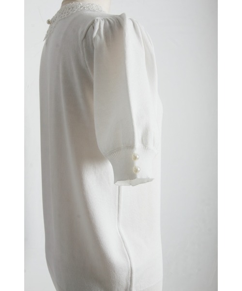 tocco closet(トッコ クローゼット)の「【ZOZO限定】接触冷感ビジュー×パールレース襟サマーニットトップス(ニット/セーター・レディース・ネイビー/ラベンダー/ブラック/オフホワイト・M)」の16枚目の写真