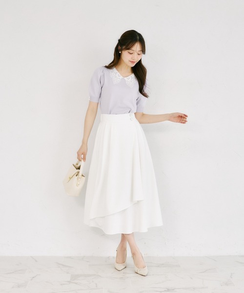 tocco closet(トッコ クローゼット)の「【ZOZO限定】接触冷感ビジュー×パールレース襟サマーニットトップス(ニット/セーター・レディース・ネイビー/ラベンダー/ブラック/オフホワイト・M)」の18枚目の写真