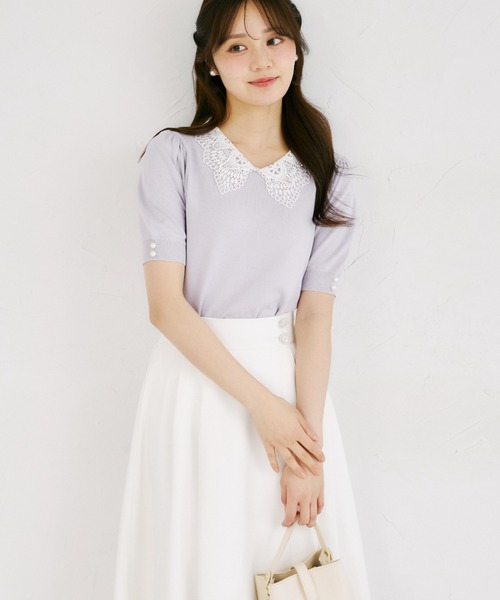 tocco closet(トッコ クローゼット)の「【ZOZO限定】接触冷感ビジュー×パールレース襟サマーニットトップス(ニット/セーター・レディース・ネイビー/ラベンダー/ブラック/オフホワイト・M)」の19枚目の写真