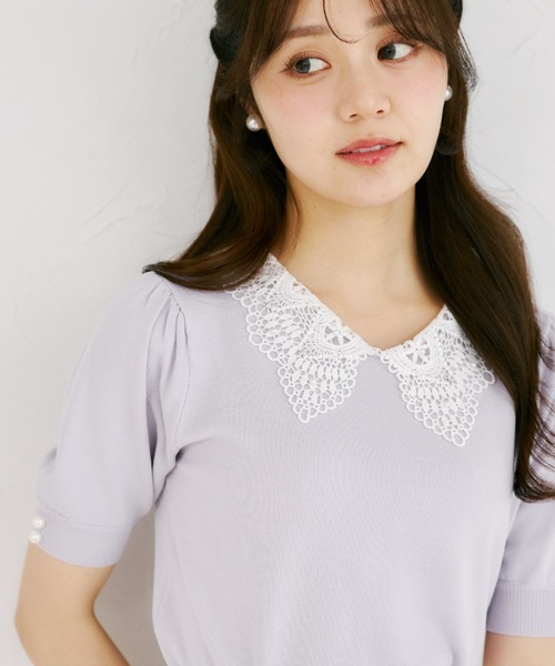 tocco closet(トッコ クローゼット)の「【ZOZO限定】接触冷感ビジュー×パールレース襟サマーニットトップス(ニット/セーター・レディース・ネイビー/ラベンダー/ブラック/オフホワイト・M)」の21枚目の写真